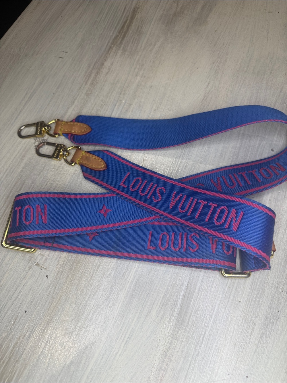 Source Unknown Blue and Pink Louis Vuitton Logo Shoulder Strap